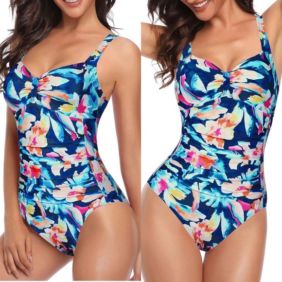 Tempt Me Women Ruched Slimming One Piece Swimsuits Tummy Control Size Large - Picture 3 of 15